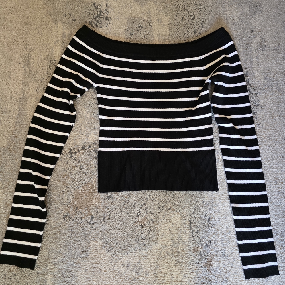 Essentials Monochrome Striped Off-Shoulder Top